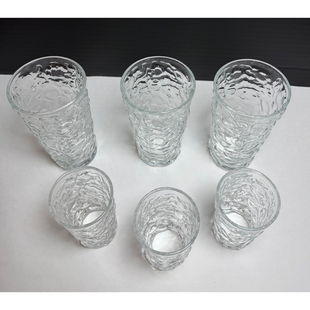 VTG Anchhor Hocking Milano Clear Bark Textured Glass Tumbler Juice Set 6pc MCM - Picture 4 of 9